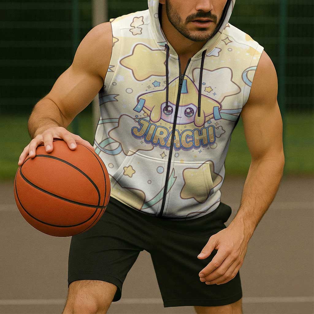 Jirachi Sleeveless Zip Hoodie Pastel Dreamy Starwish Art