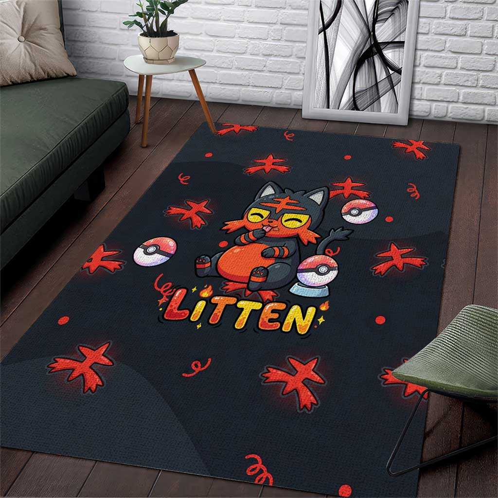 Litten Area Rug Playful Ember Cartoon Art