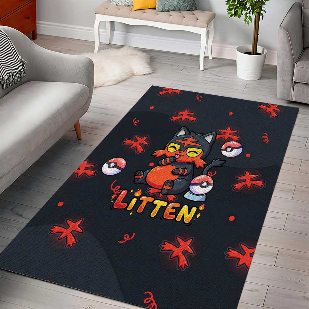 Litten Area Rug Playful Ember Cartoon Art
