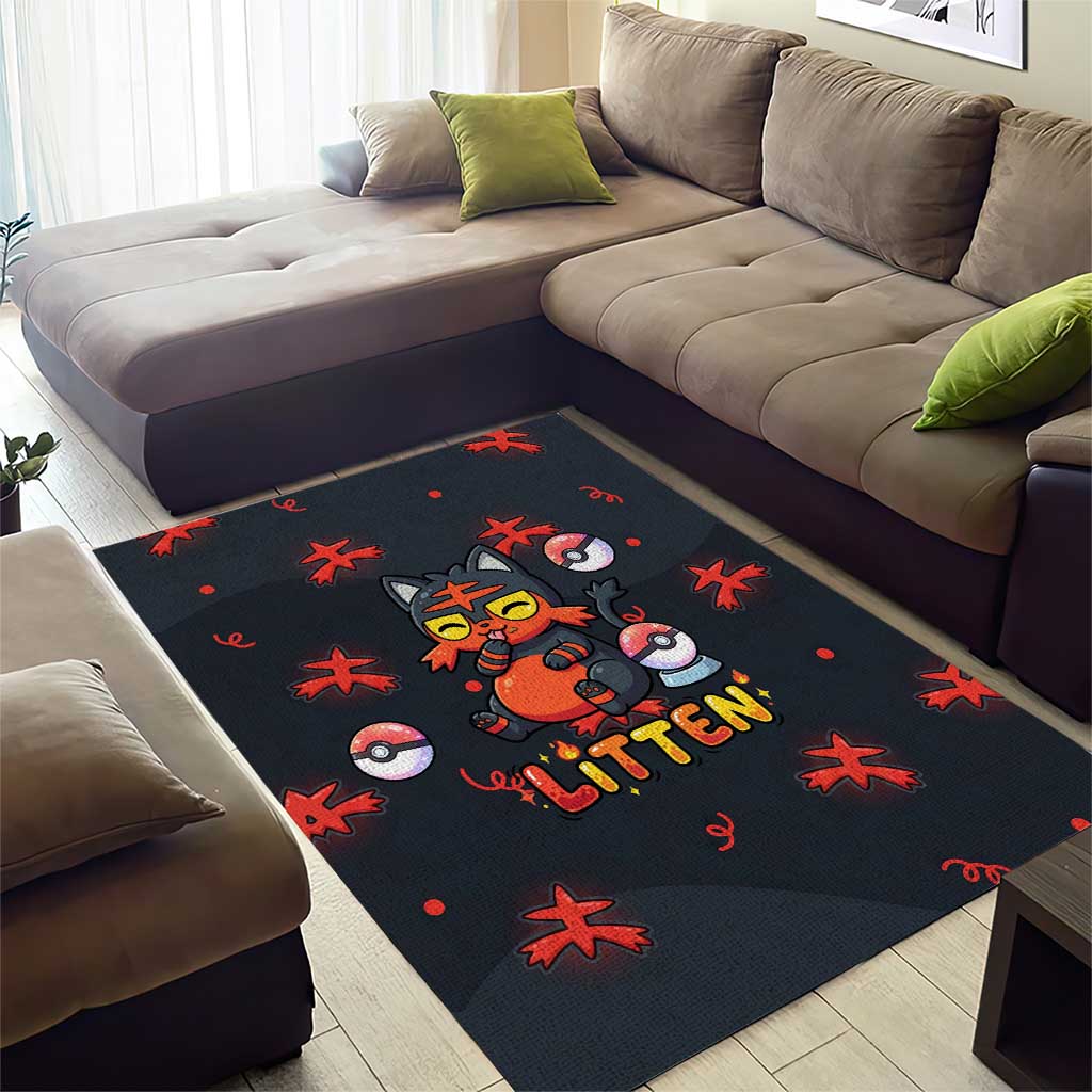 Litten Area Rug Playful Ember Cartoon Art