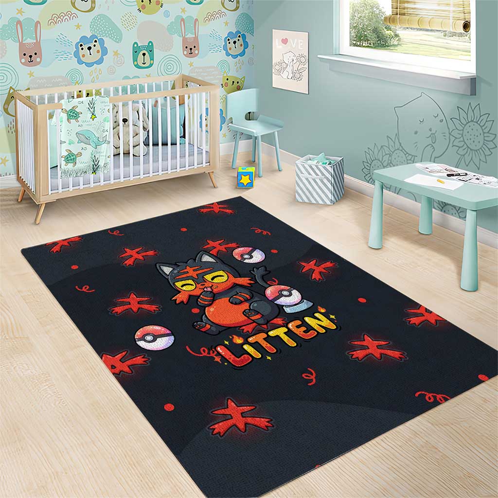 Litten Area Rug Playful Ember Cartoon Art