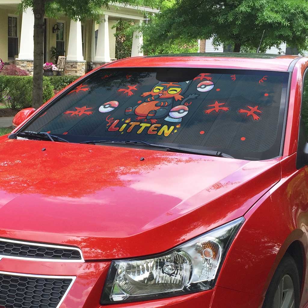 Litten Auto Sun Shade Playful Ember Cartoon Art