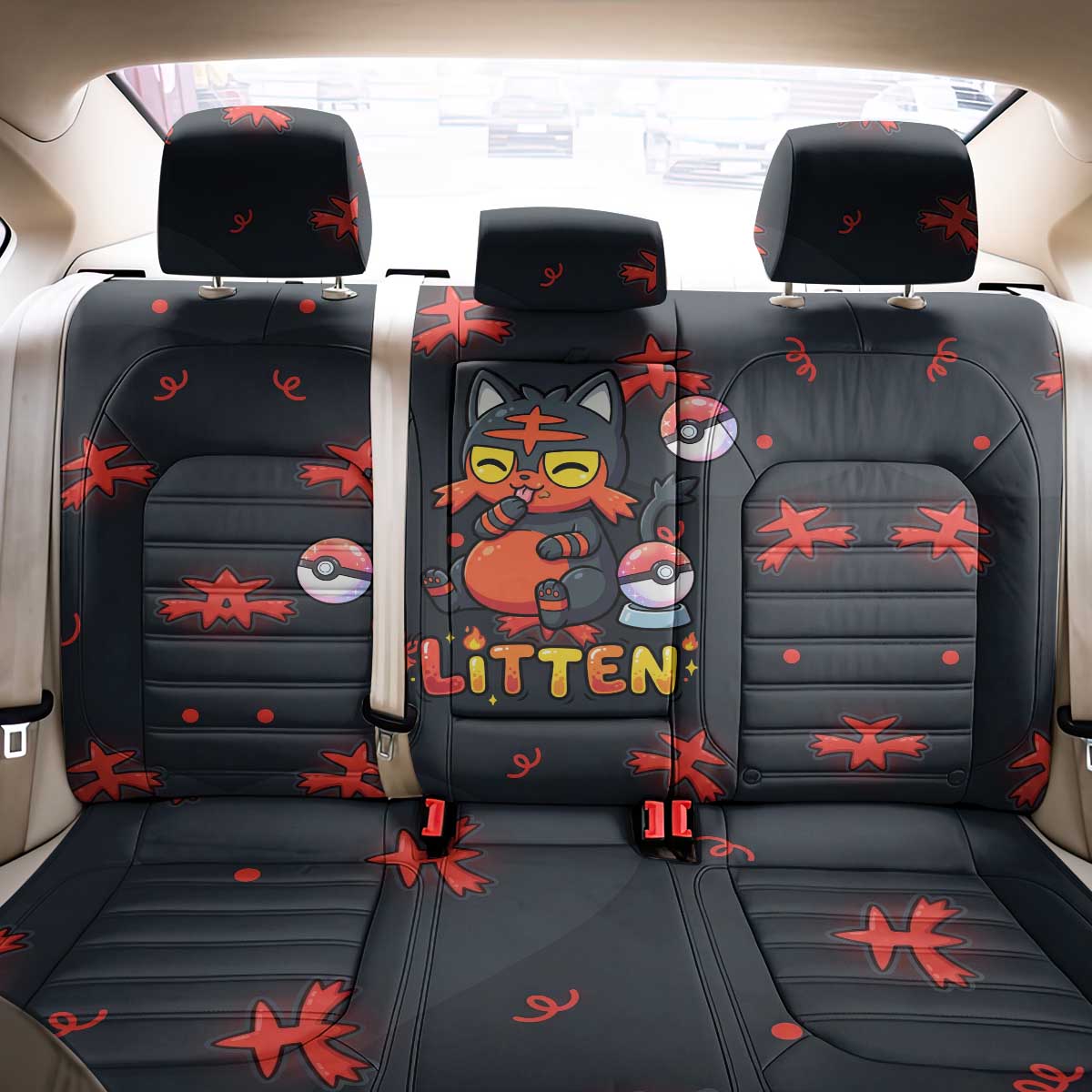 Litten Back Car Seat Cover Playful Ember Cartoon Art