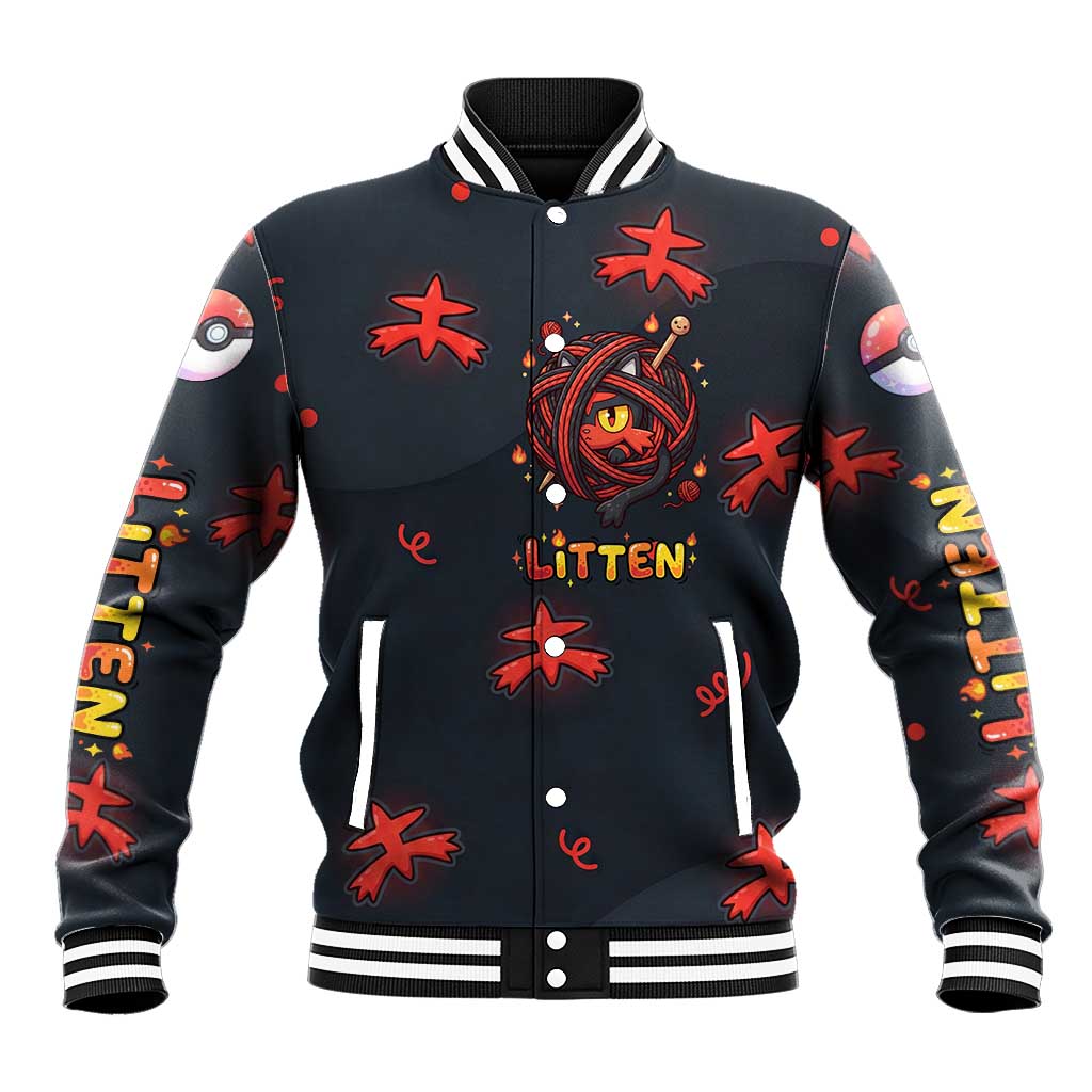 Litten Baseball Jacket Playful Ember Cartoon Art