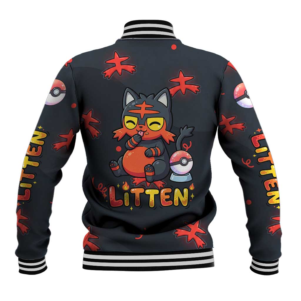 Litten Baseball Jacket Playful Ember Cartoon Art