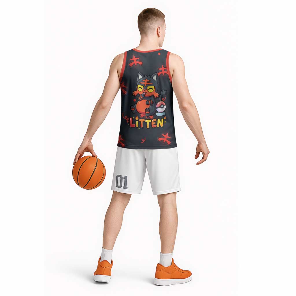 Litten Basketball Jersey Playful Ember Cartoon Art