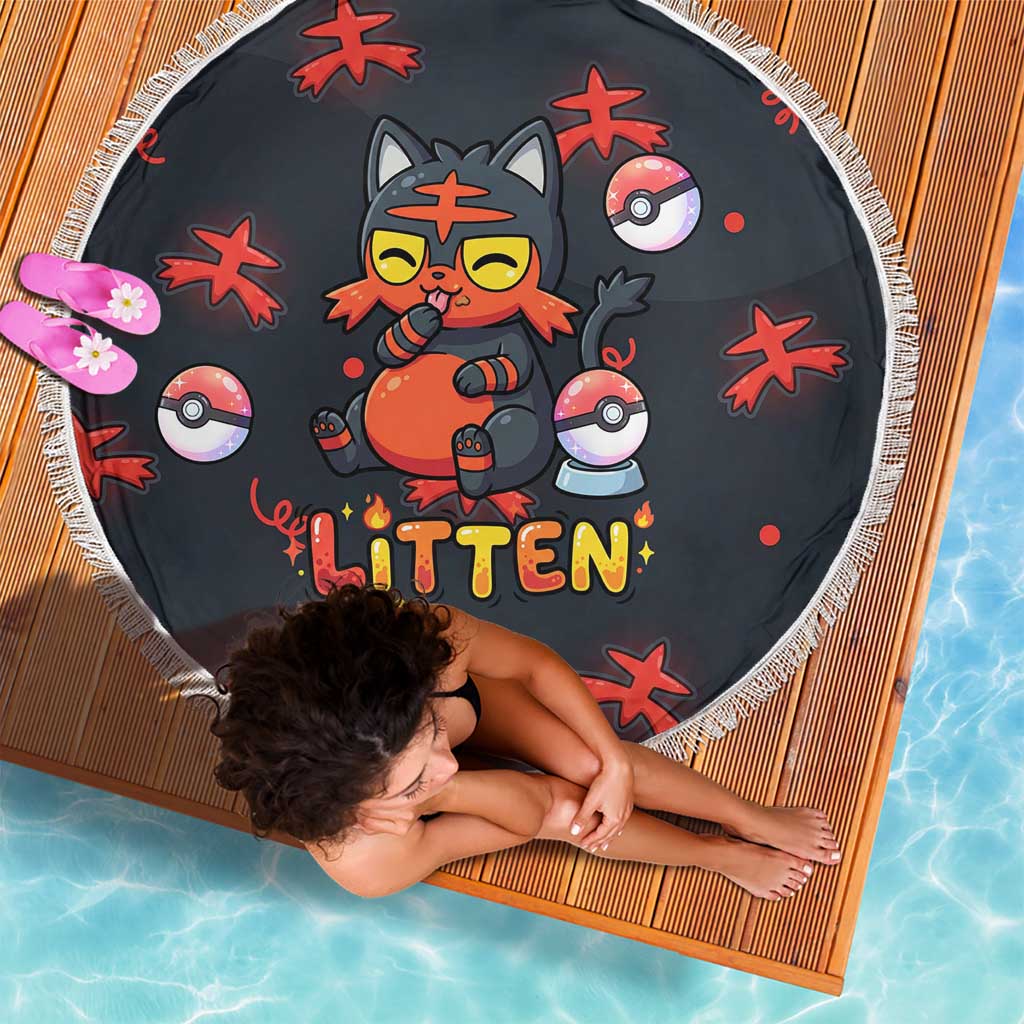 Litten Beach Blanket Playful Ember Cartoon Art