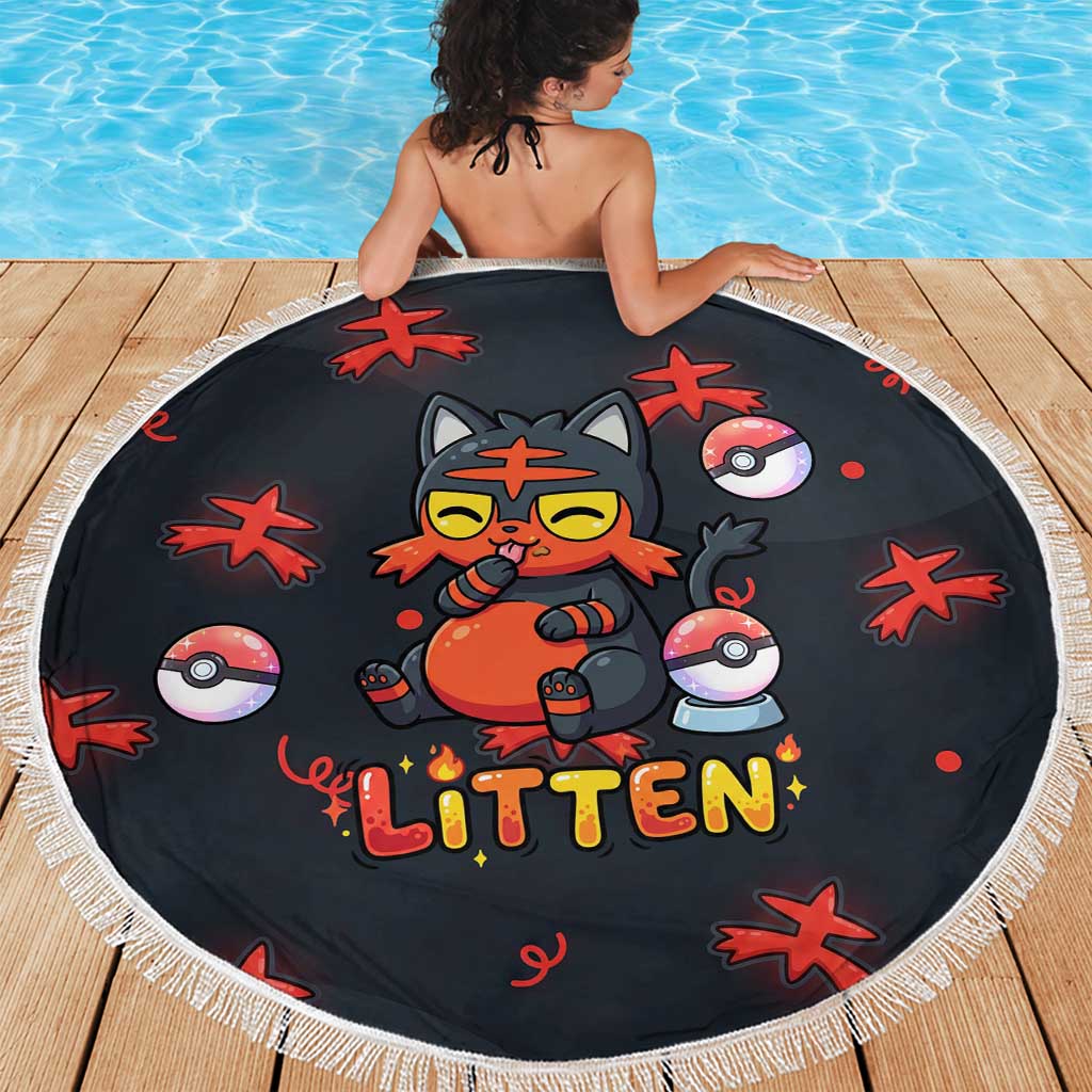 Litten Beach Blanket Playful Ember Cartoon Art