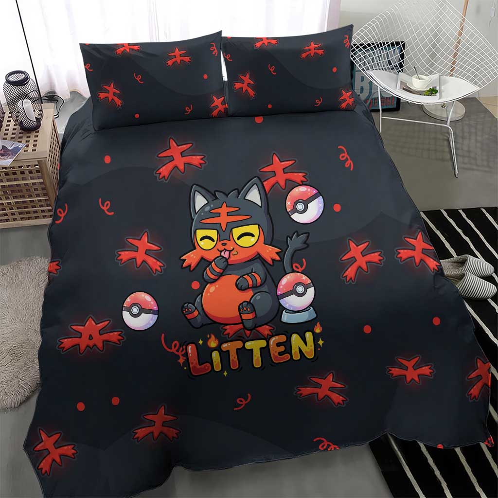 Litten Bedding Set Playful Ember Cartoon Art