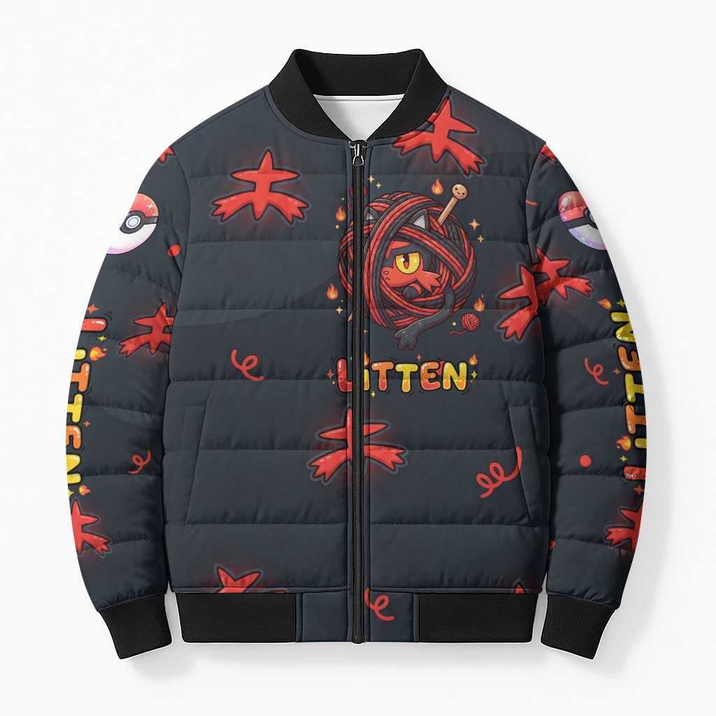 Litten Bomber Puffer Jacket Playful Ember Cartoon Art