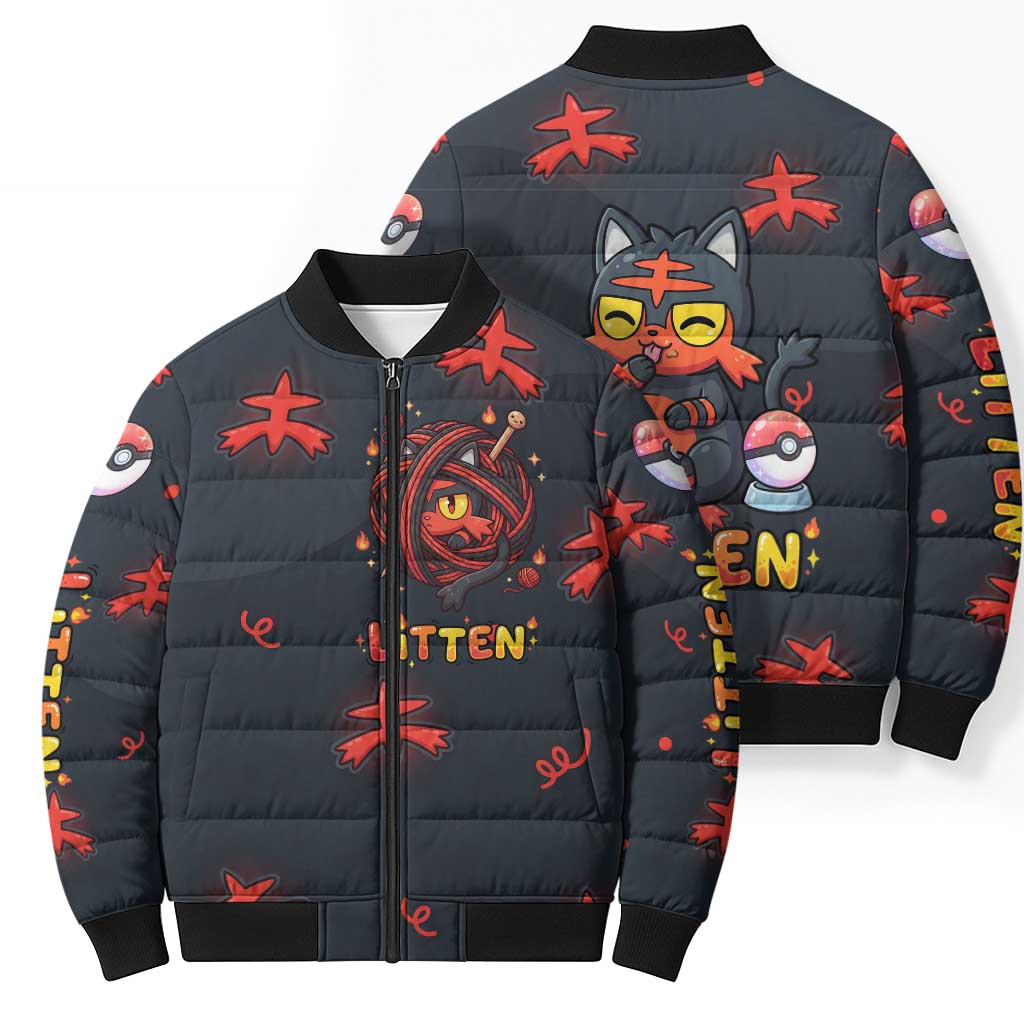 Litten Bomber Puffer Jacket Playful Ember Cartoon Art