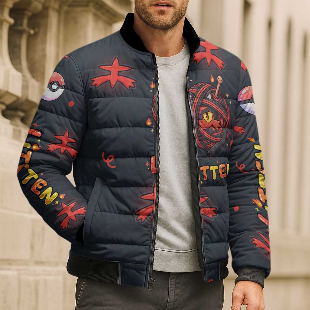 Litten Bomber Puffer Jacket Playful Ember Cartoon Art