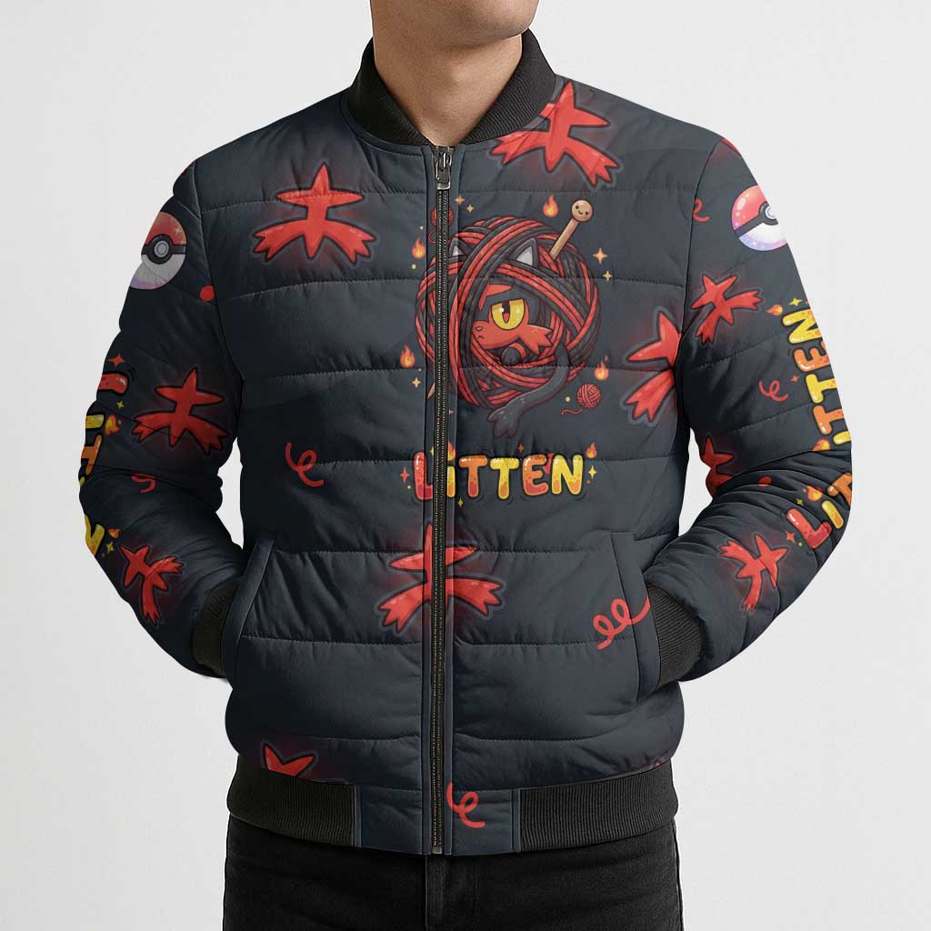 Litten Bomber Puffer Jacket Playful Ember Cartoon Art