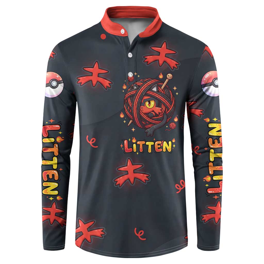 Litten Button Sweatshirt Playful Ember Cartoon Art