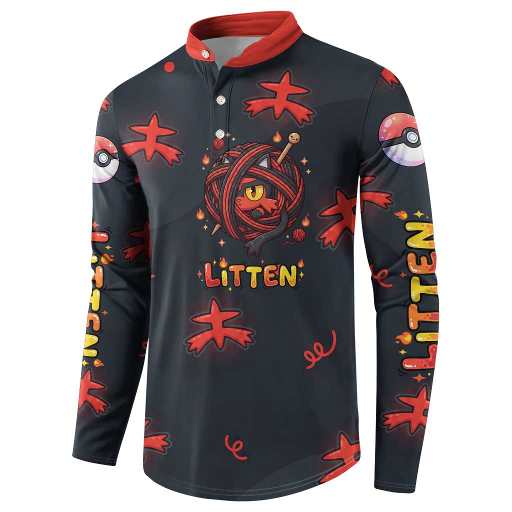 Litten Button Sweatshirt Playful Ember Cartoon Art