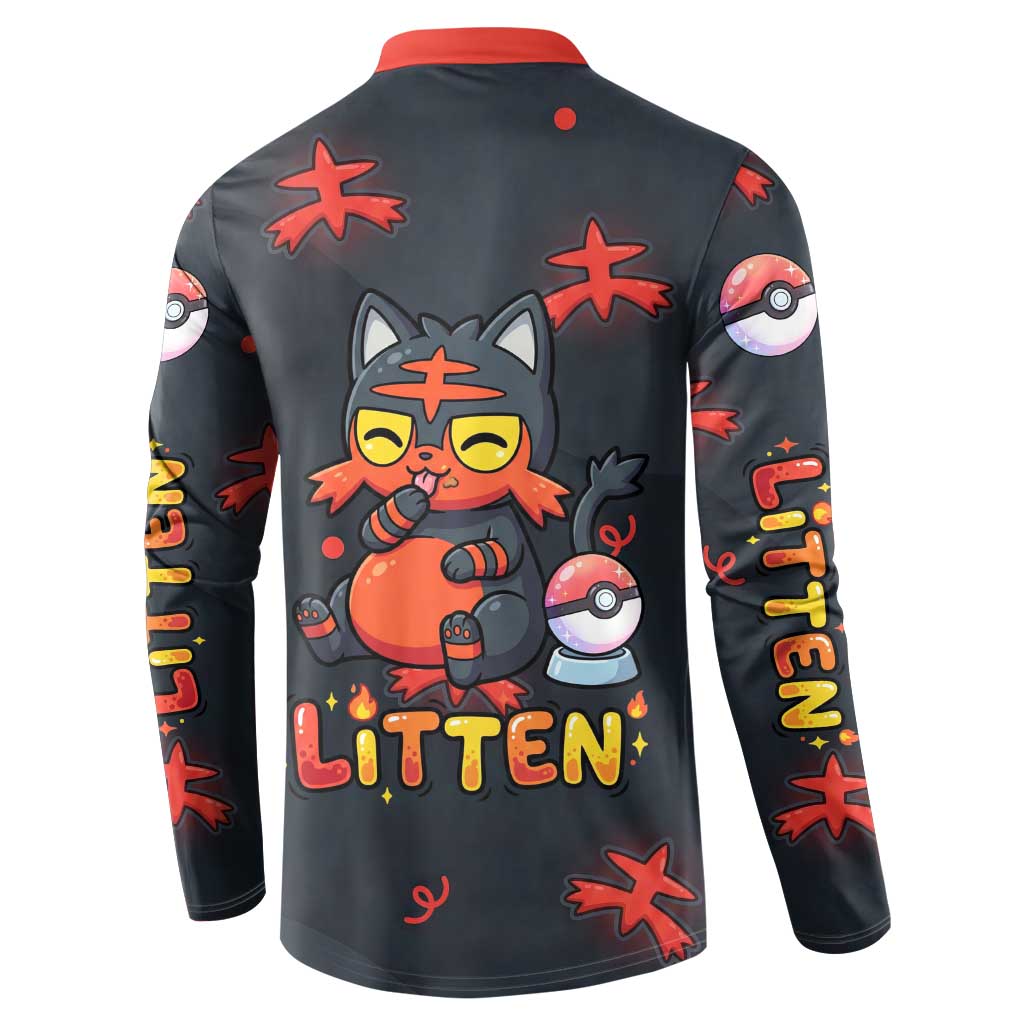 Litten Button Sweatshirt Playful Ember Cartoon Art