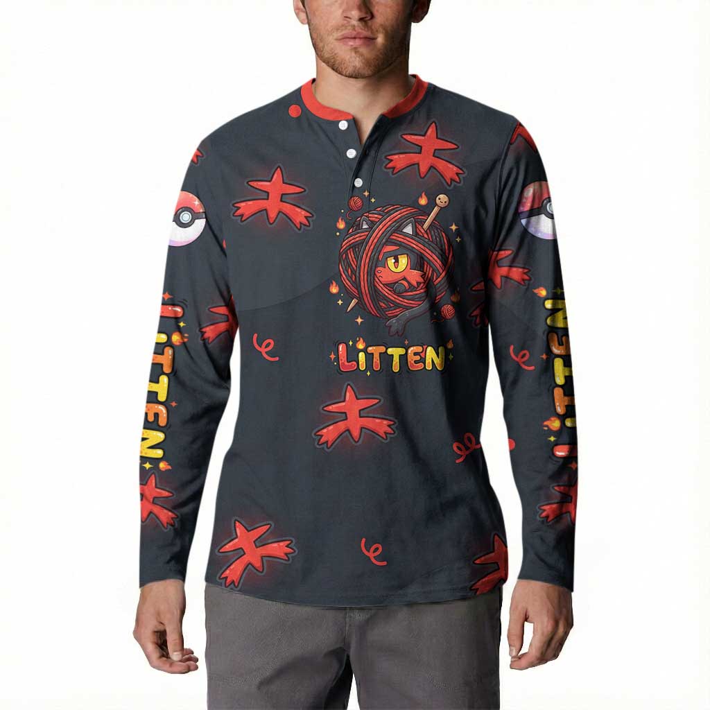 Litten Button Sweatshirt Playful Ember Cartoon Art