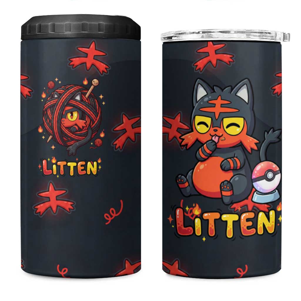Litten 4 in 1 Can Cooler Tumbler Playful Ember Cartoon Art