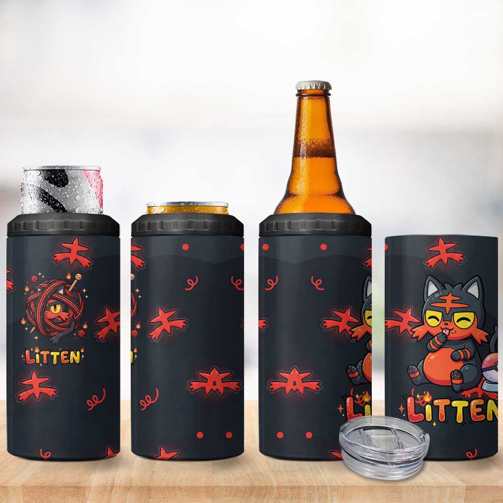Litten 4 in 1 Can Cooler Tumbler Playful Ember Cartoon Art