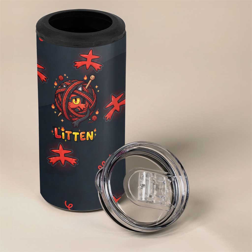 Litten 4 in 1 Can Cooler Tumbler Playful Ember Cartoon Art