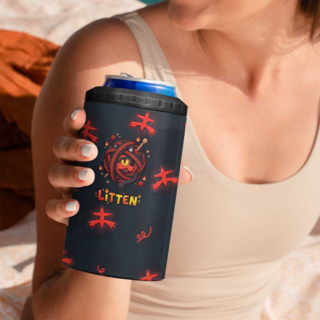 Litten 4 in 1 Can Cooler Tumbler Playful Ember Cartoon Art