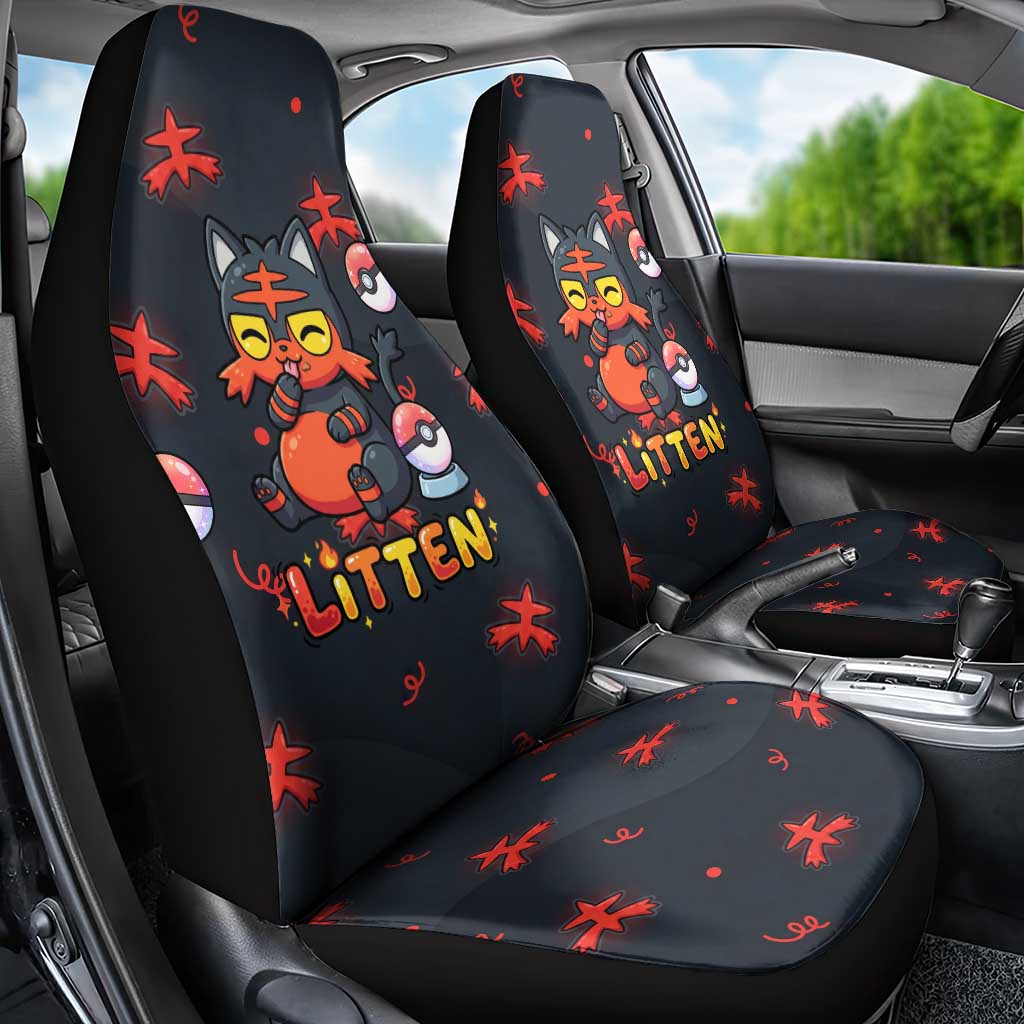 Litten Car Seat Cover Playful Ember Cartoon Art