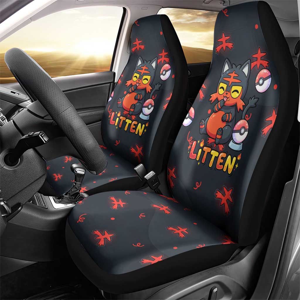 Litten Car Seat Cover Playful Ember Cartoon Art