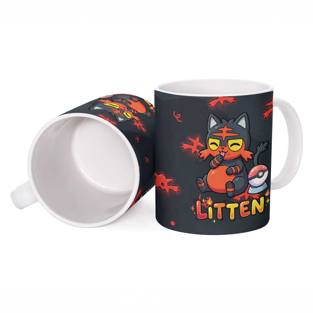 Litten Ceramic Mug Playful Ember Cartoon Art
