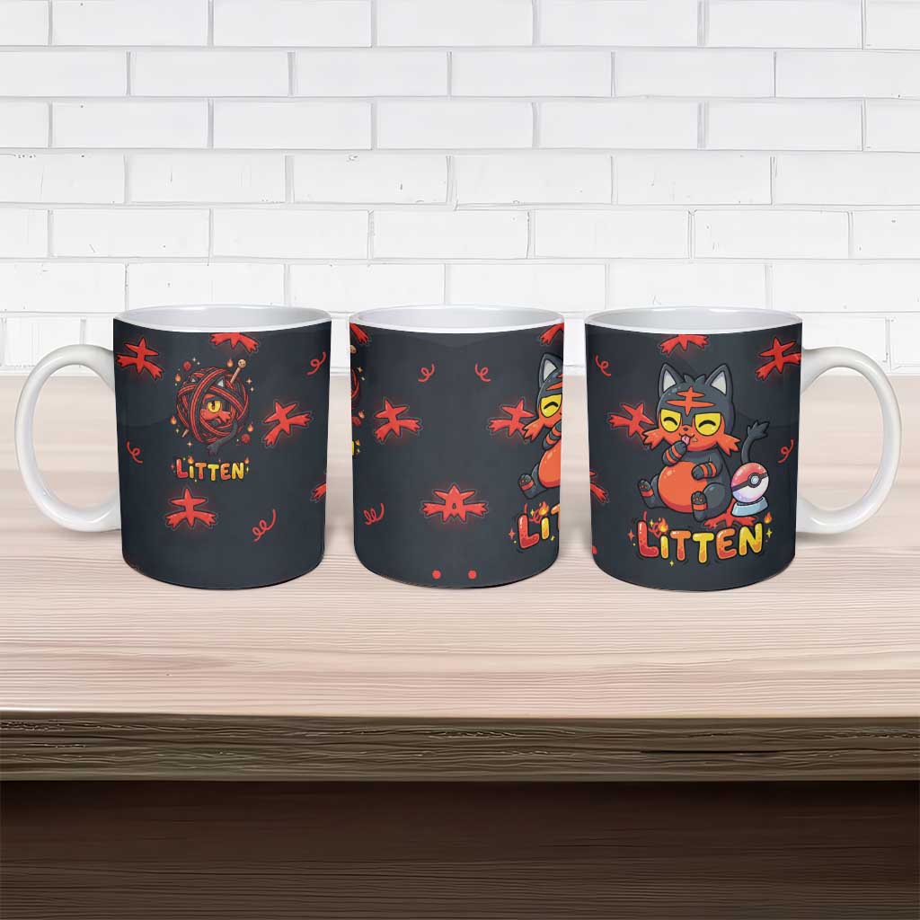 Litten Ceramic Mug Playful Ember Cartoon Art