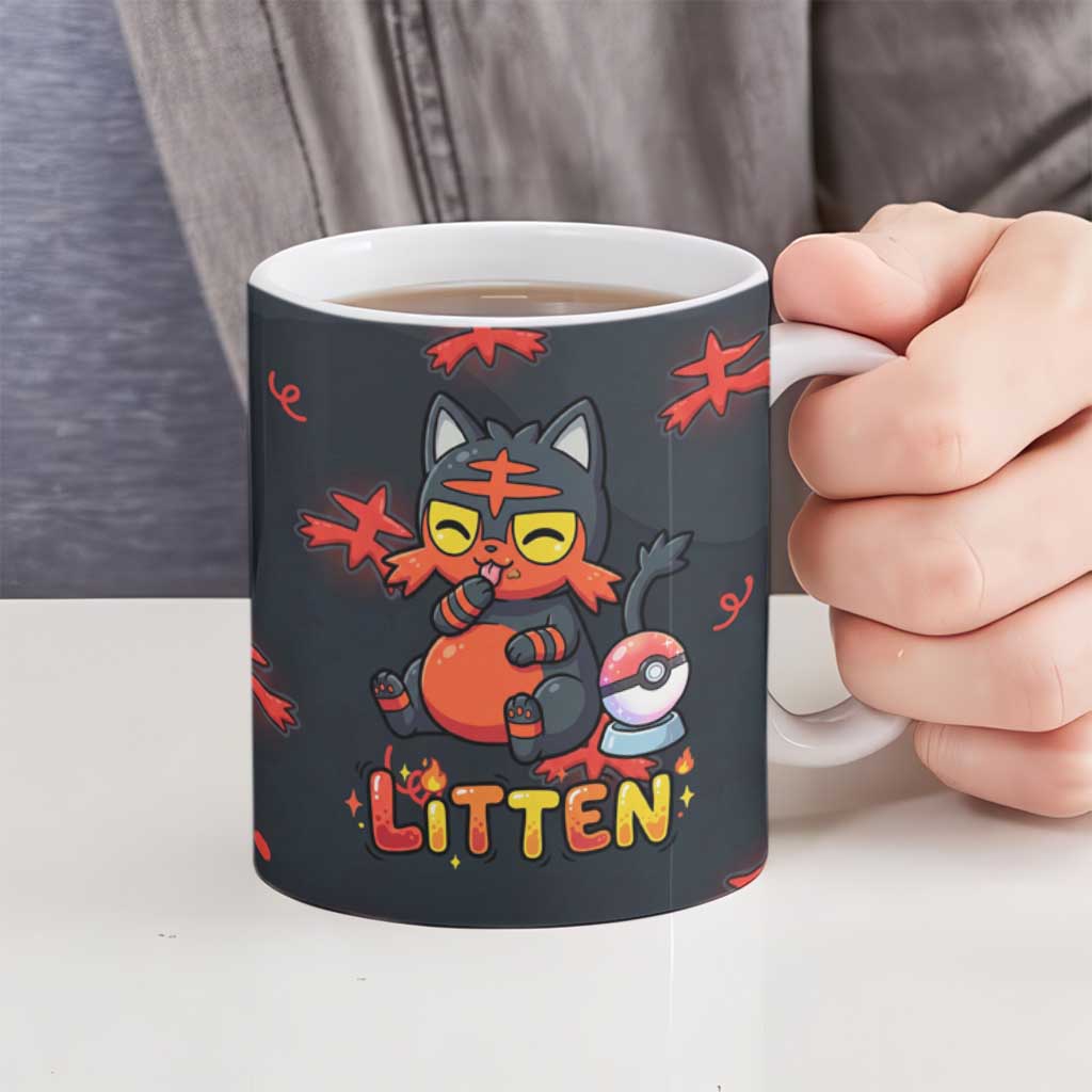 Litten Ceramic Mug Playful Ember Cartoon Art