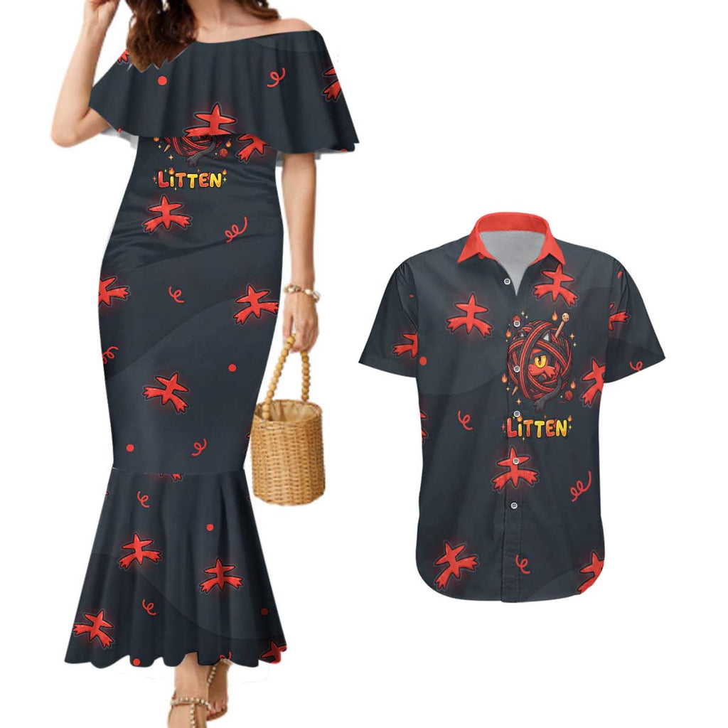 Litten Couples Matching Mermaid Dress and Hawaiian Shirt Playful Ember Cartoon Art