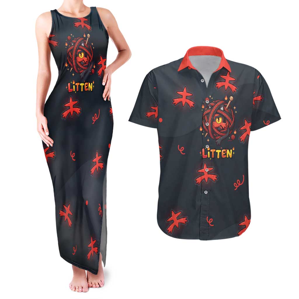 Litten Couples Matching Tank Maxi Dress and Hawaiian Shirt Playful Ember Cartoon Art