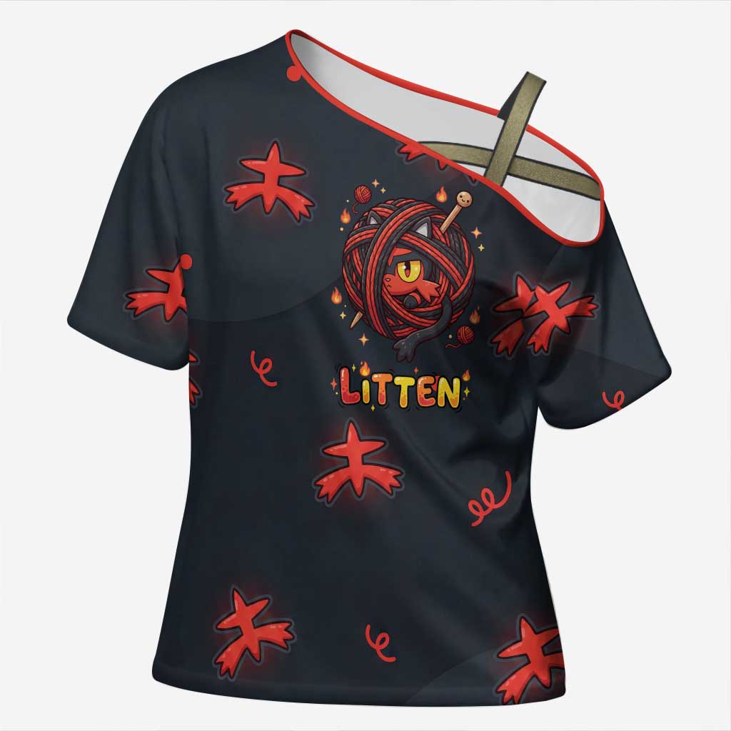 Litten Cross Shoulder Shirt Playful Ember Cartoon Art