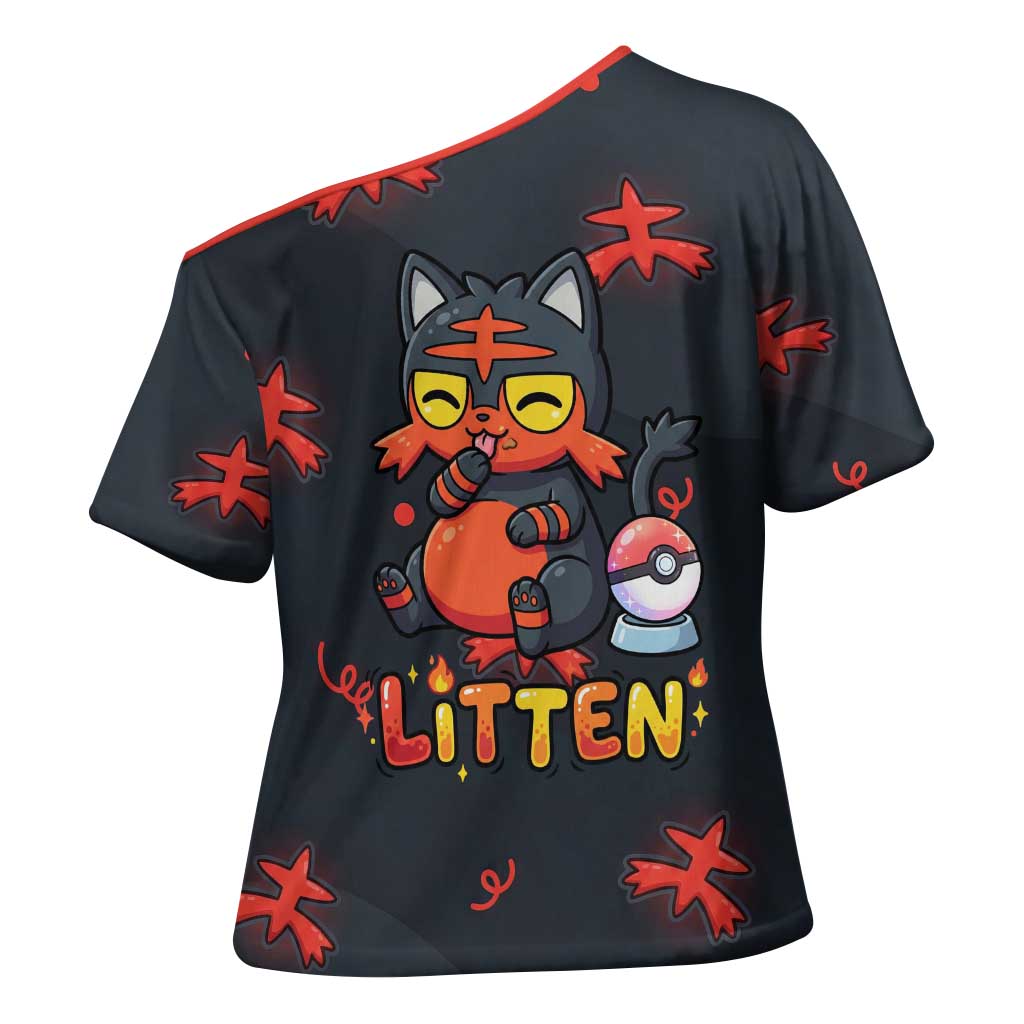 Litten Cross Shoulder Shirt Playful Ember Cartoon Art