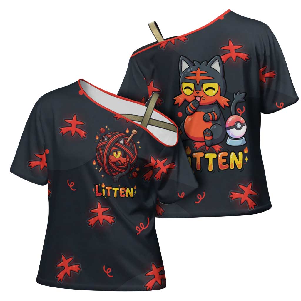 Litten Cross Shoulder Shirt Playful Ember Cartoon Art