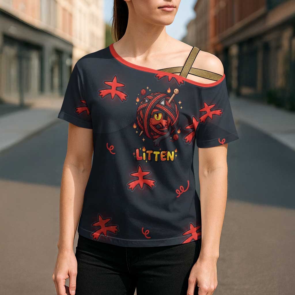 Litten Cross Shoulder Shirt Playful Ember Cartoon Art
