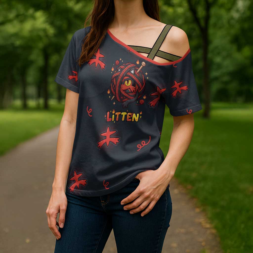 Litten Cross Shoulder Shirt Playful Ember Cartoon Art