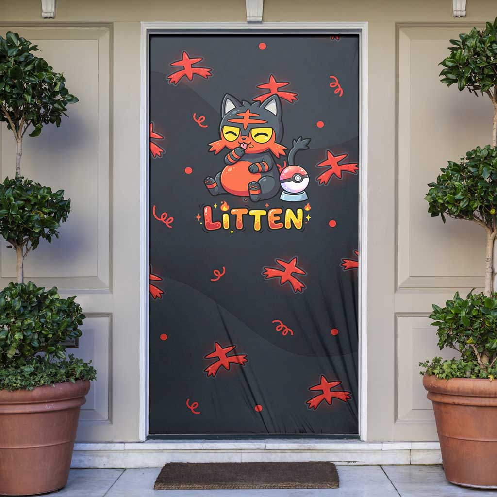 Litten Door Cover Playful Ember Cartoon Art