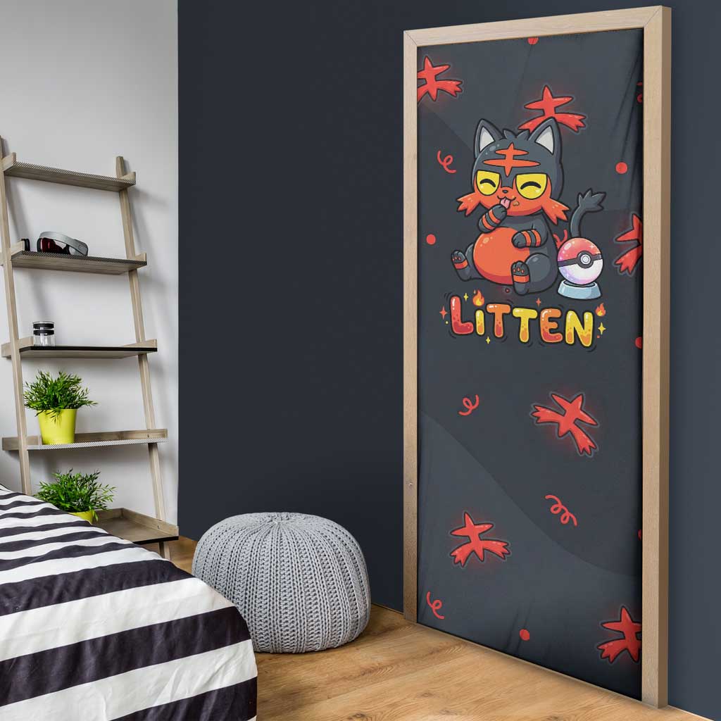 Litten Door Cover Playful Ember Cartoon Art