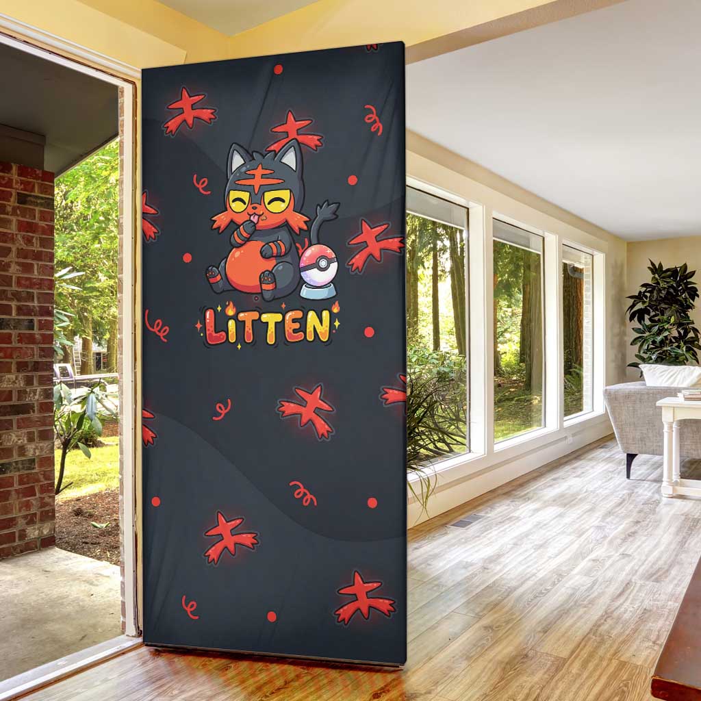 Litten Door Cover Playful Ember Cartoon Art