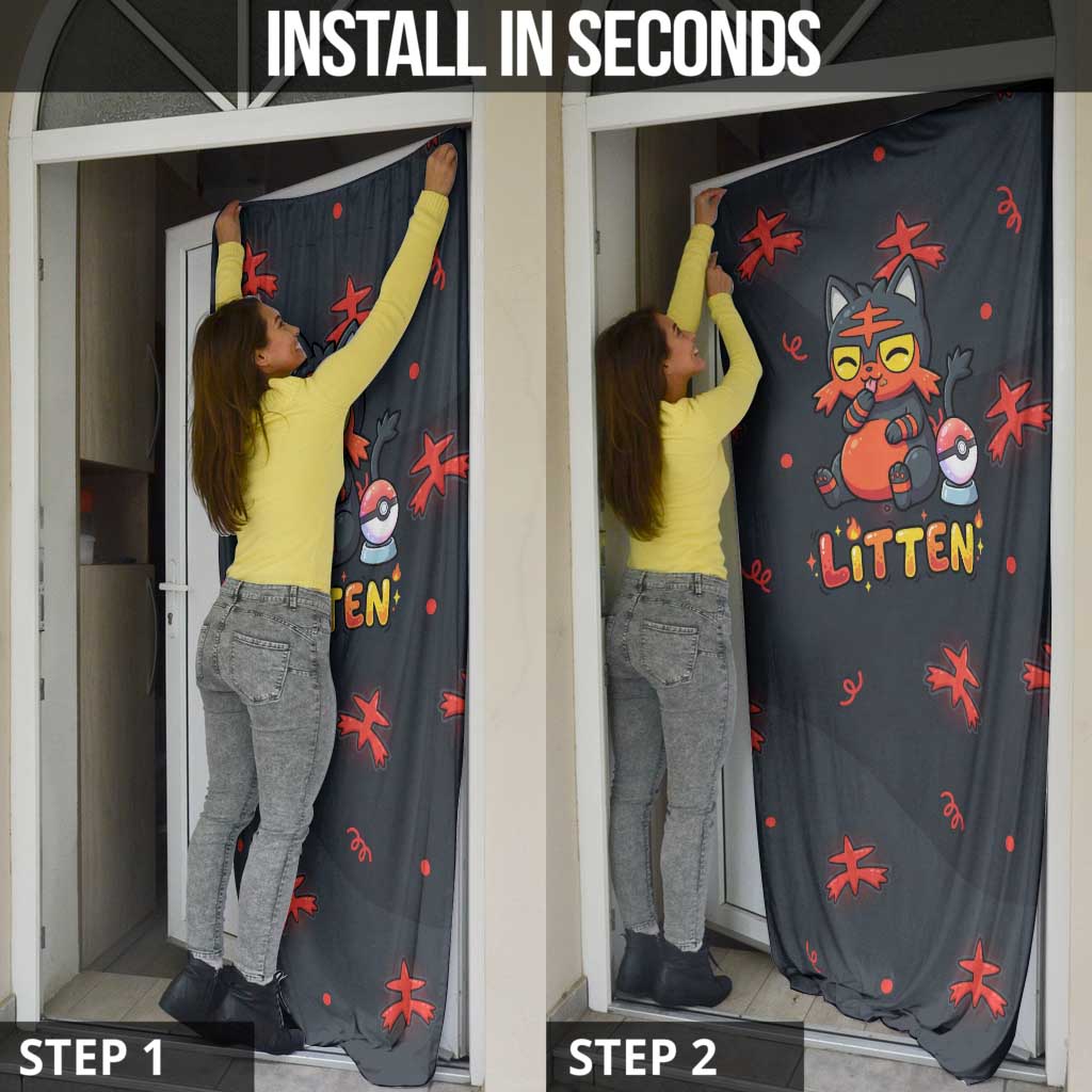 Litten Door Cover Playful Ember Cartoon Art