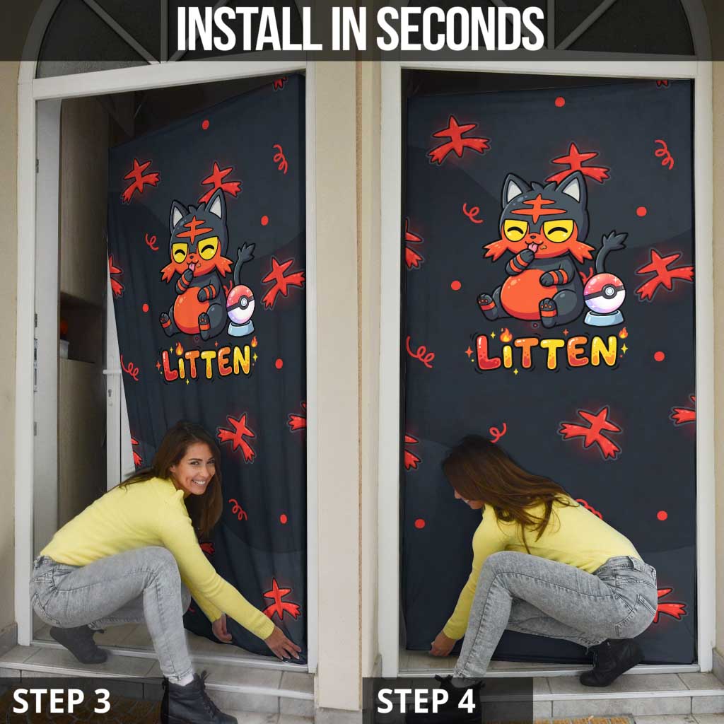 Litten Door Cover Playful Ember Cartoon Art