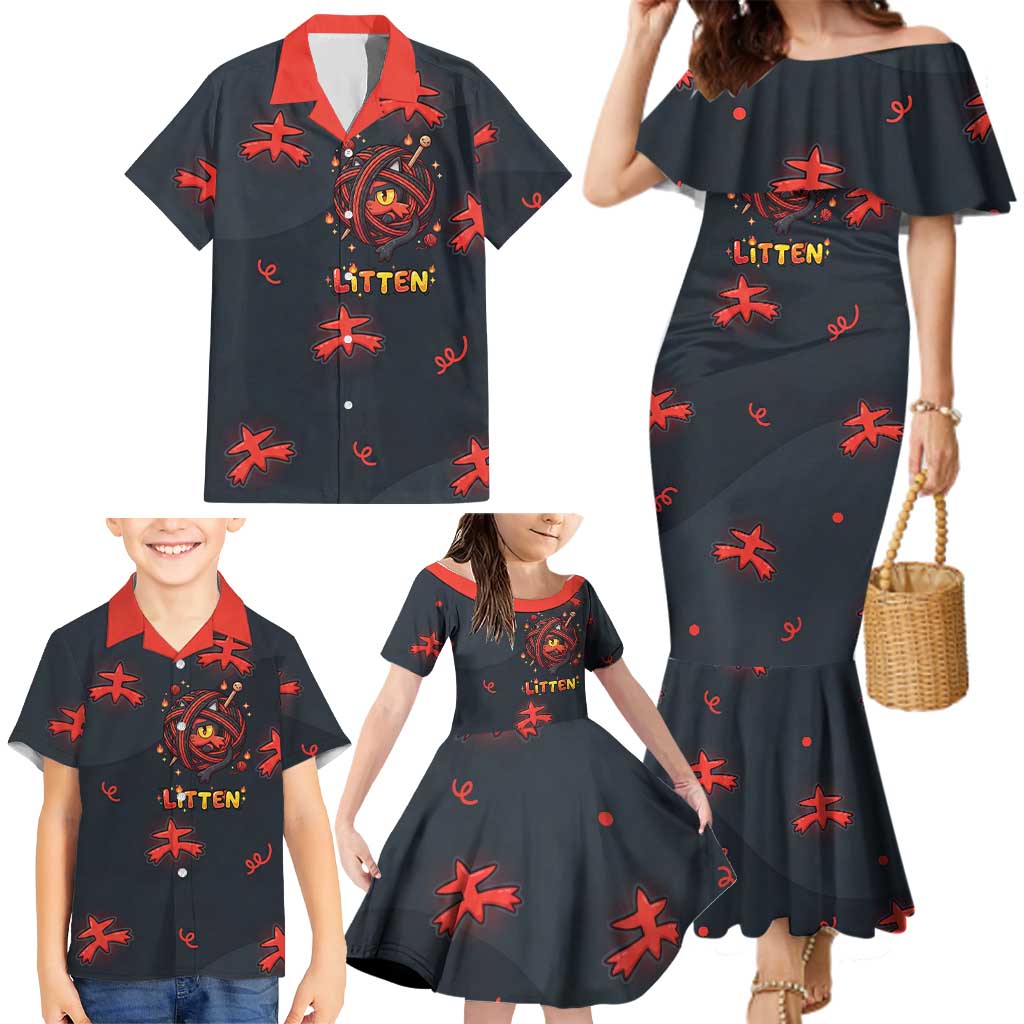 Litten Family Matching Mermaid Dress and Hawaiian Shirt Playful Ember Cartoon Art