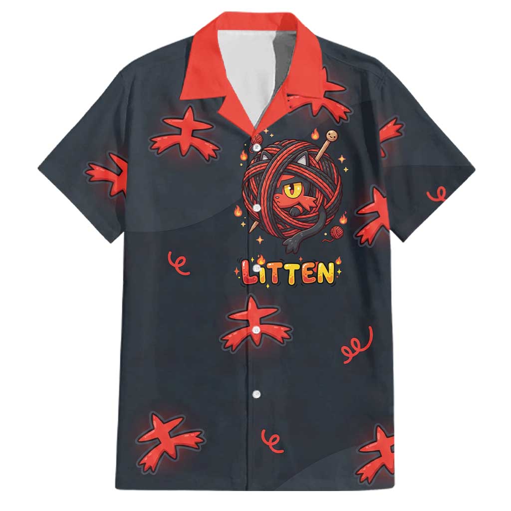 Litten Family Matching Off Shoulder Maxi Dress and Hawaiian Shirt Playful Ember Cartoon Art