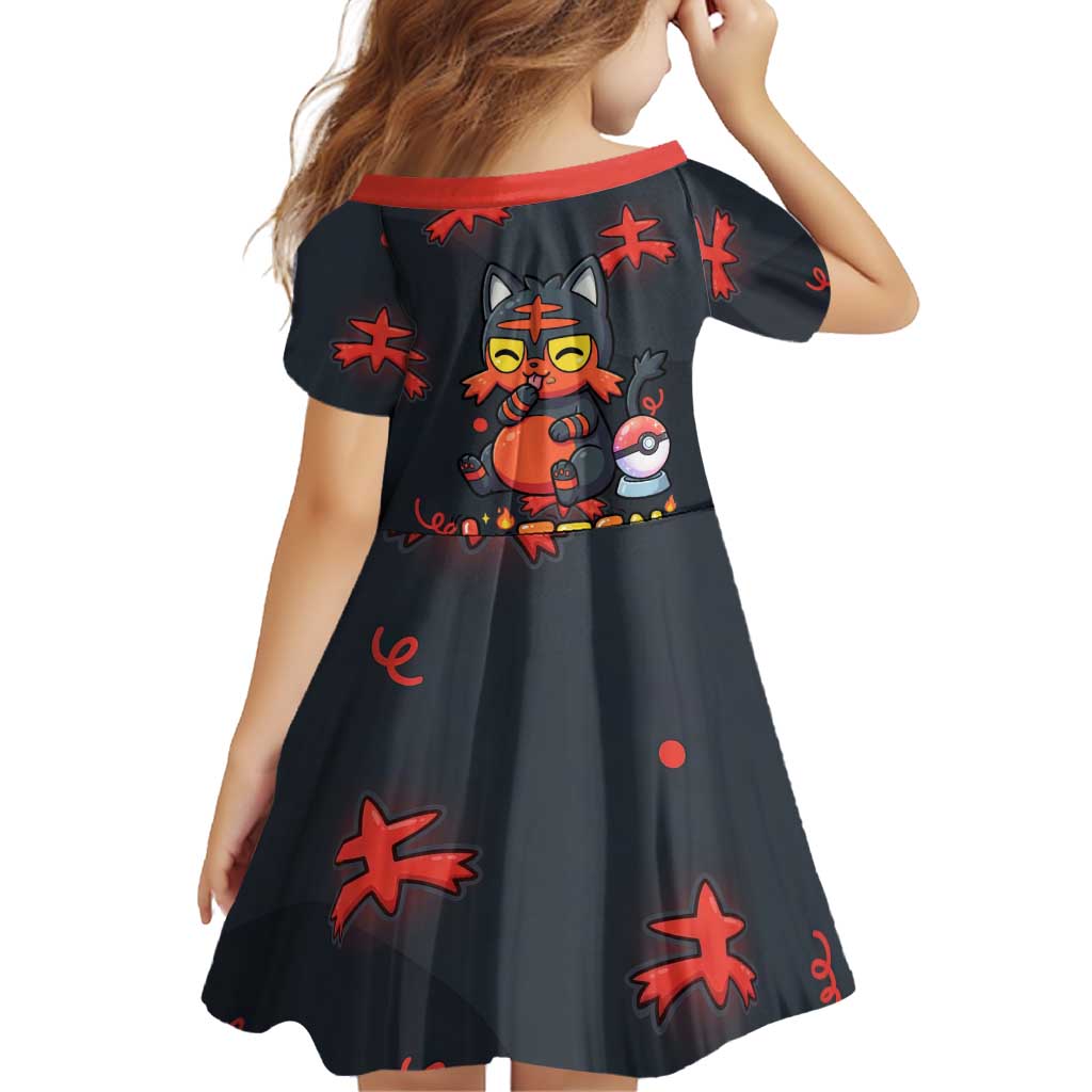 Litten Family Matching Off Shoulder Short Dress and Hawaiian Shirt Playful Ember Cartoon Art