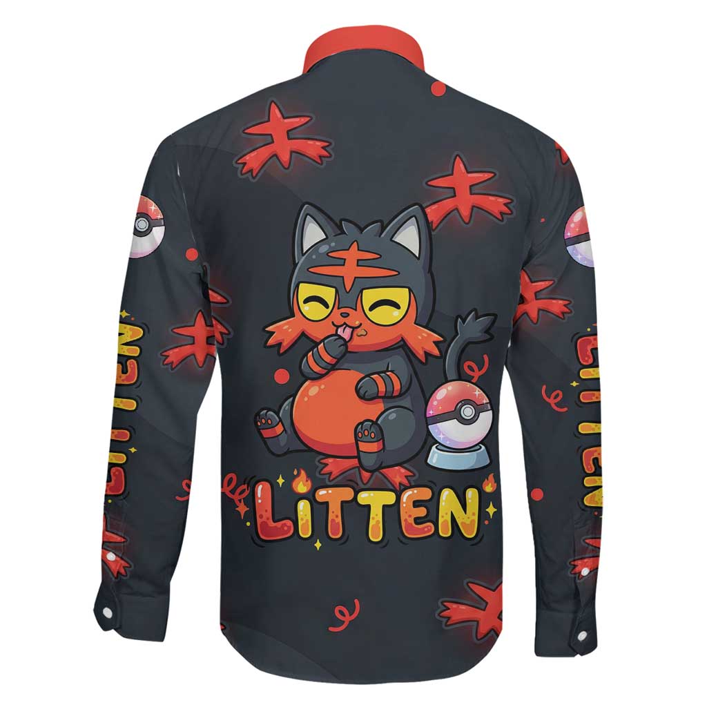 Litten Family Matching Off Shoulder Short Dress and Hawaiian Shirt Playful Ember Cartoon Art