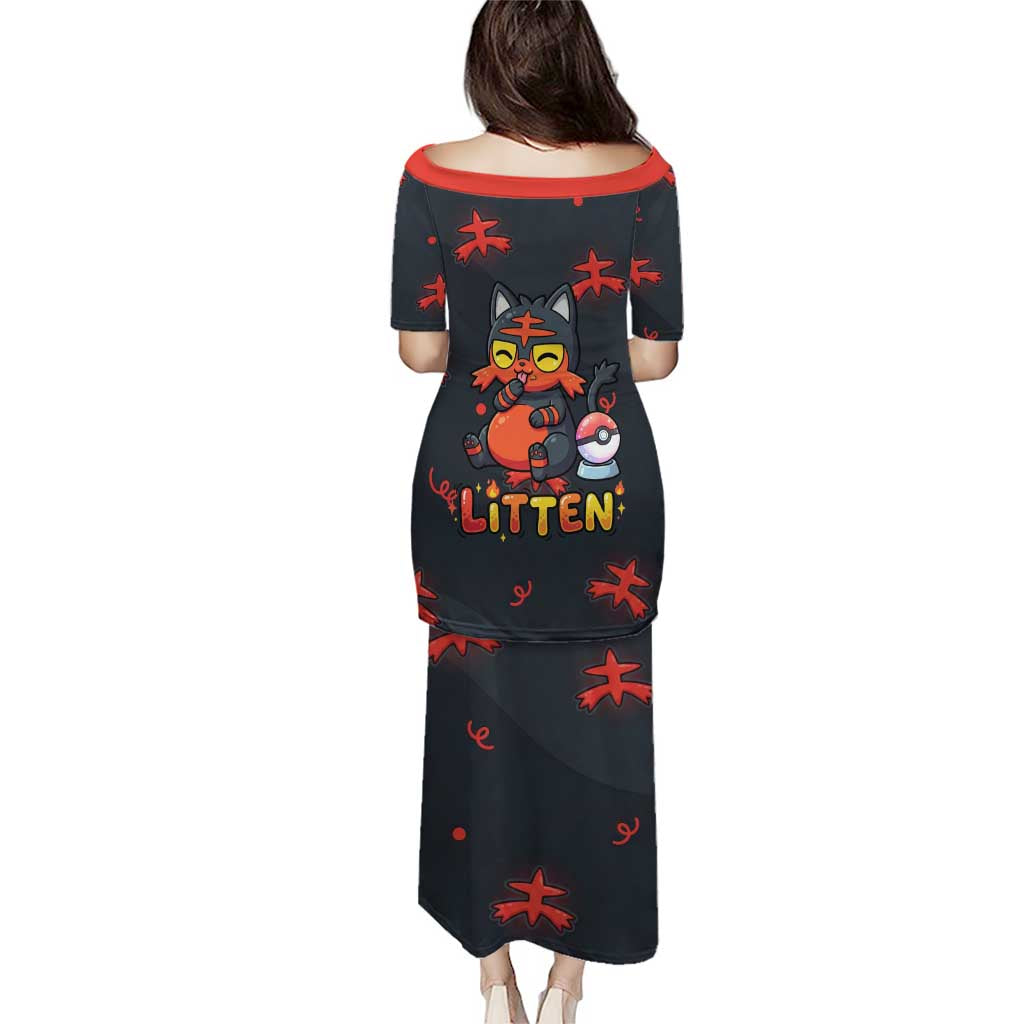 Litten Family Matching Puletasi and Hawaiian Shirt Playful Ember Cartoon Art