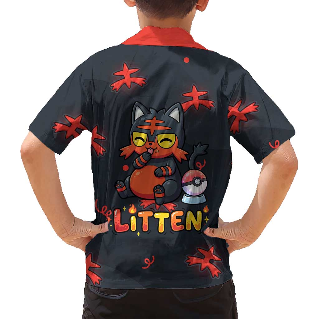 Litten Family Matching Summer Maxi Dress and Hawaiian Shirt Playful Ember Cartoon Art
