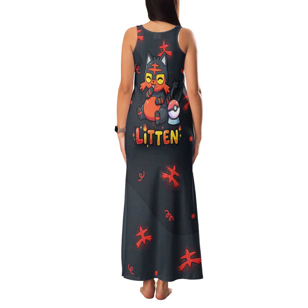 Litten Family Matching Tank Maxi Dress and Hawaiian Shirt Playful Ember Cartoon Art