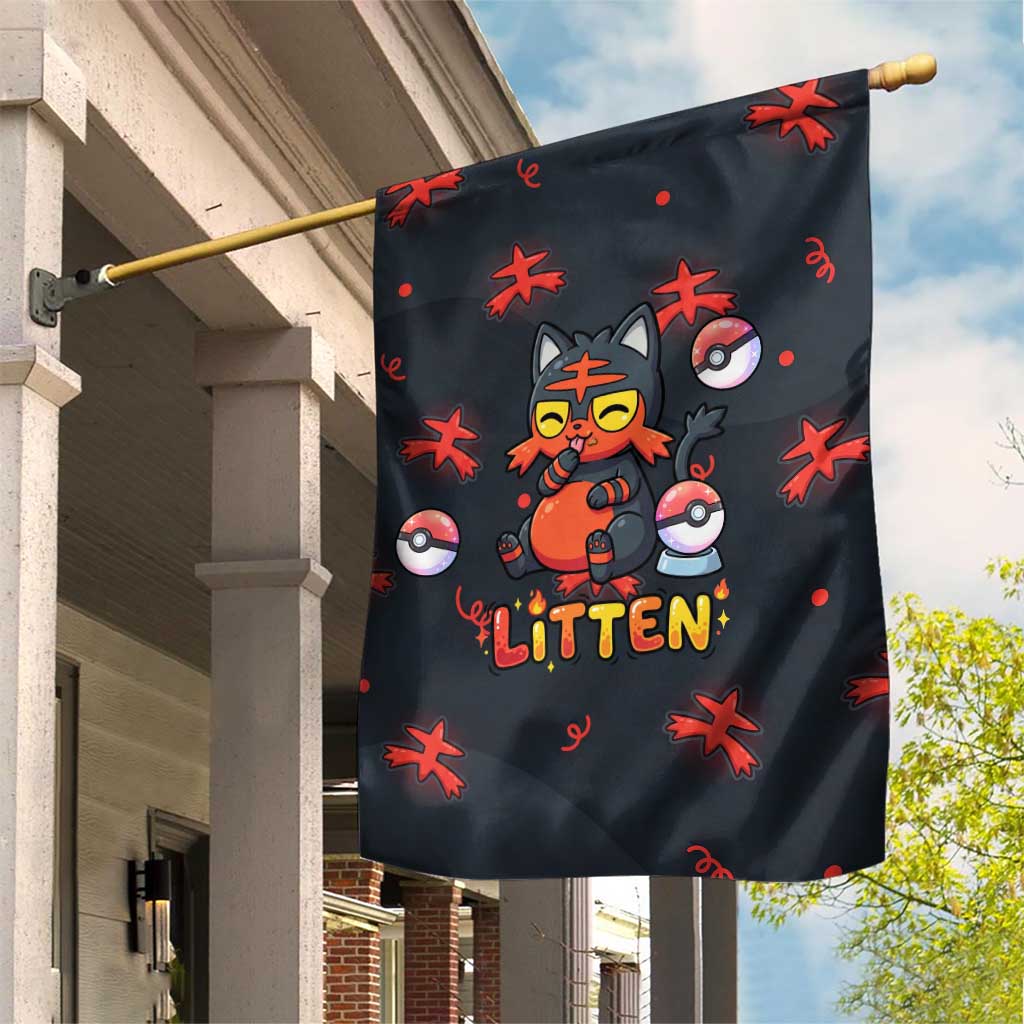 Litten Garden Flag Playful Ember Cartoon Art